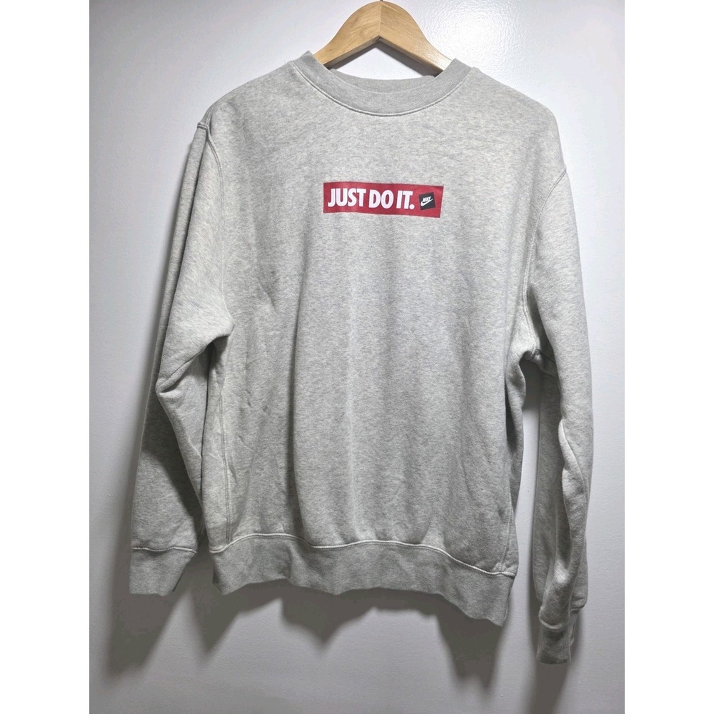 Nike Just Do It Crewneck Sweatshirt Gray Men's Medium Logo Pullover